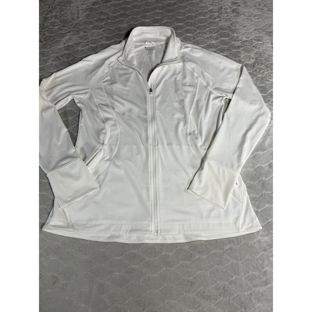 Athleta Womens White Full Zip Athletic Jacket Lightweight Mock Neck Size L